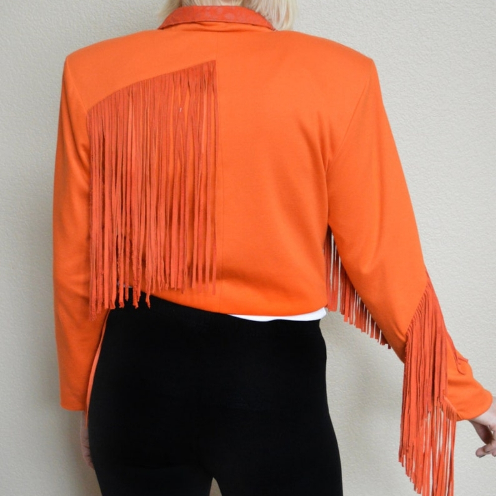 90's Vintage Fringe Crop Jacket Cotton and Suede